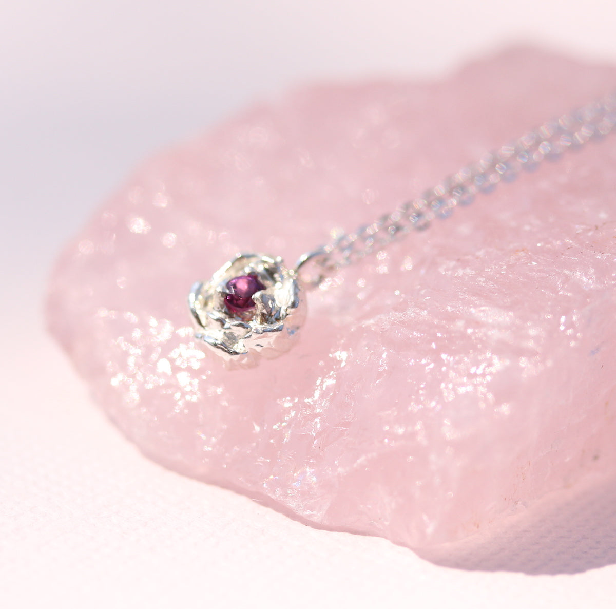 Peony necklace with rhodolite garnet