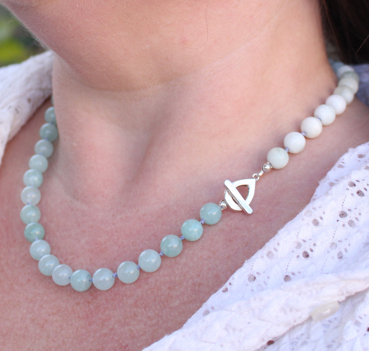 Opal, Jade and Seafoam Hemimorphite Necklace with Sterling Silver Clasp