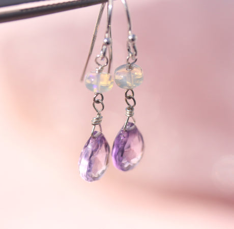 Opal and Amethyst Drop Earrings