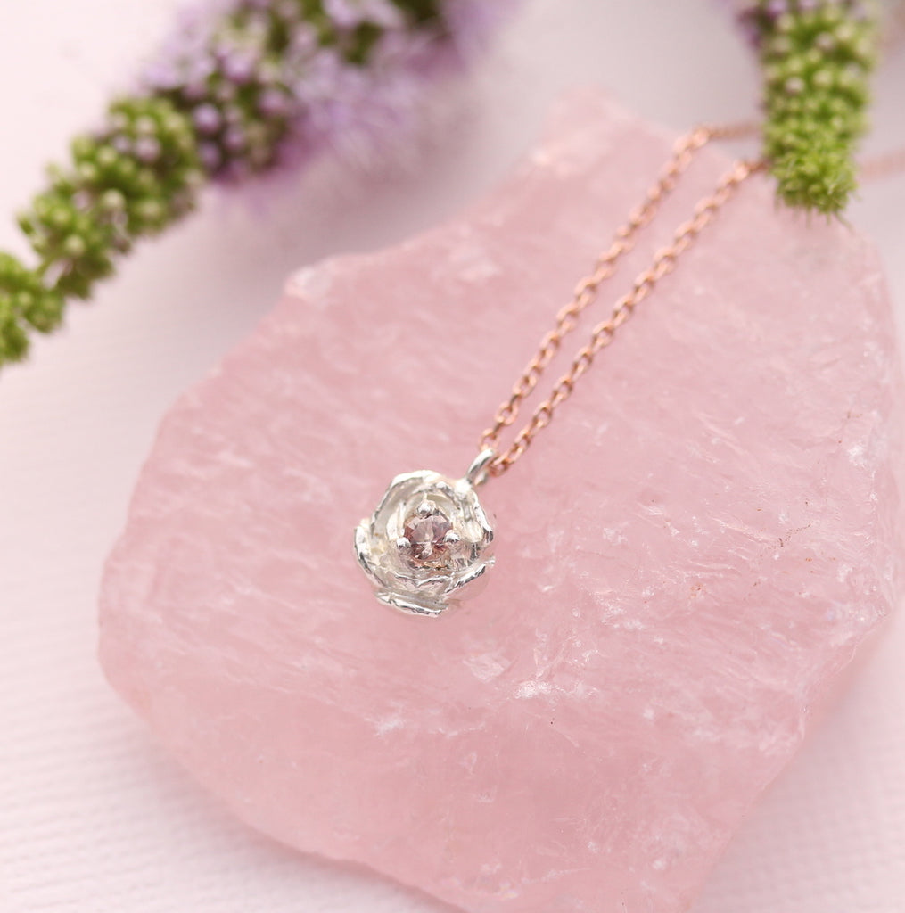 Peony Necklace - peachy/pink sapphire