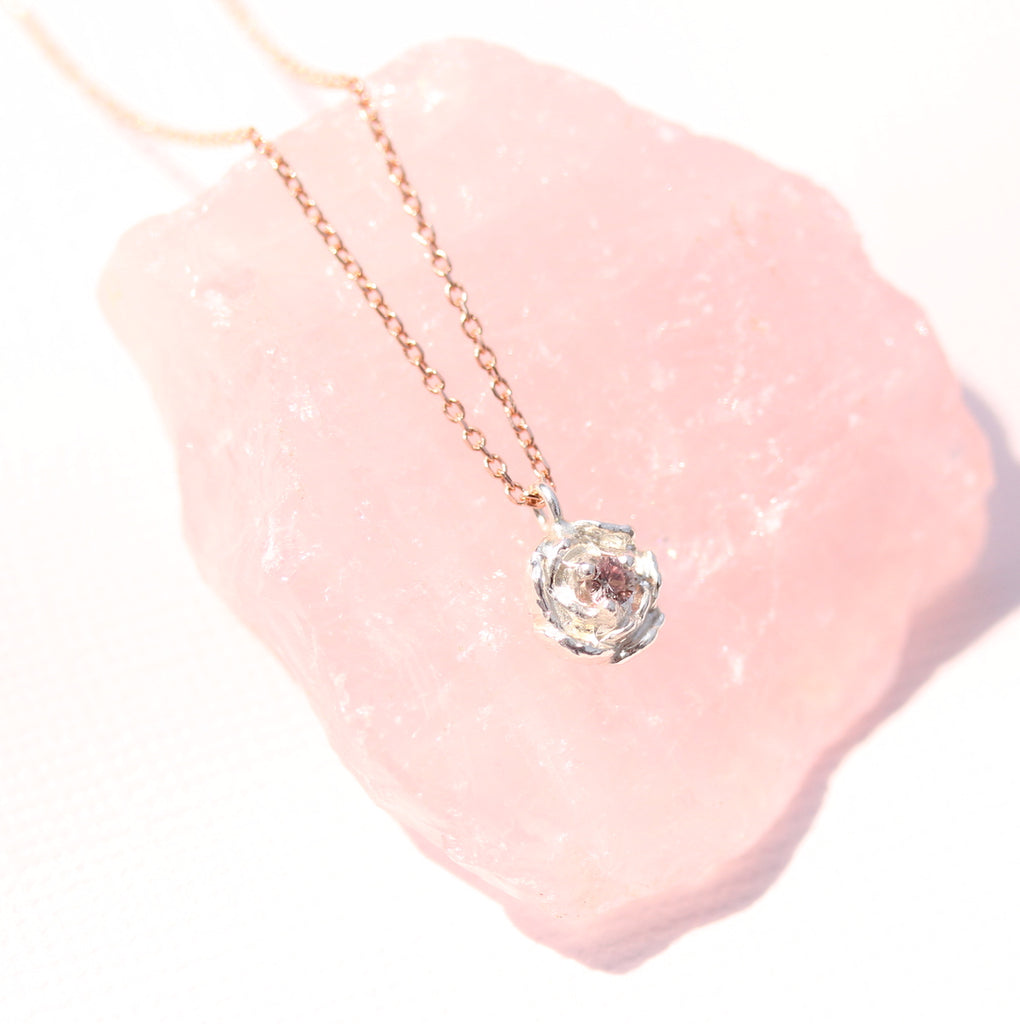 Peony Necklace - peachy/pink sapphire