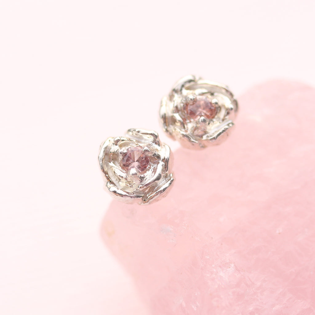 peach/pink sapphire flower earrings