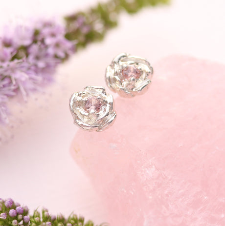 peach/pink sapphire flower earrings