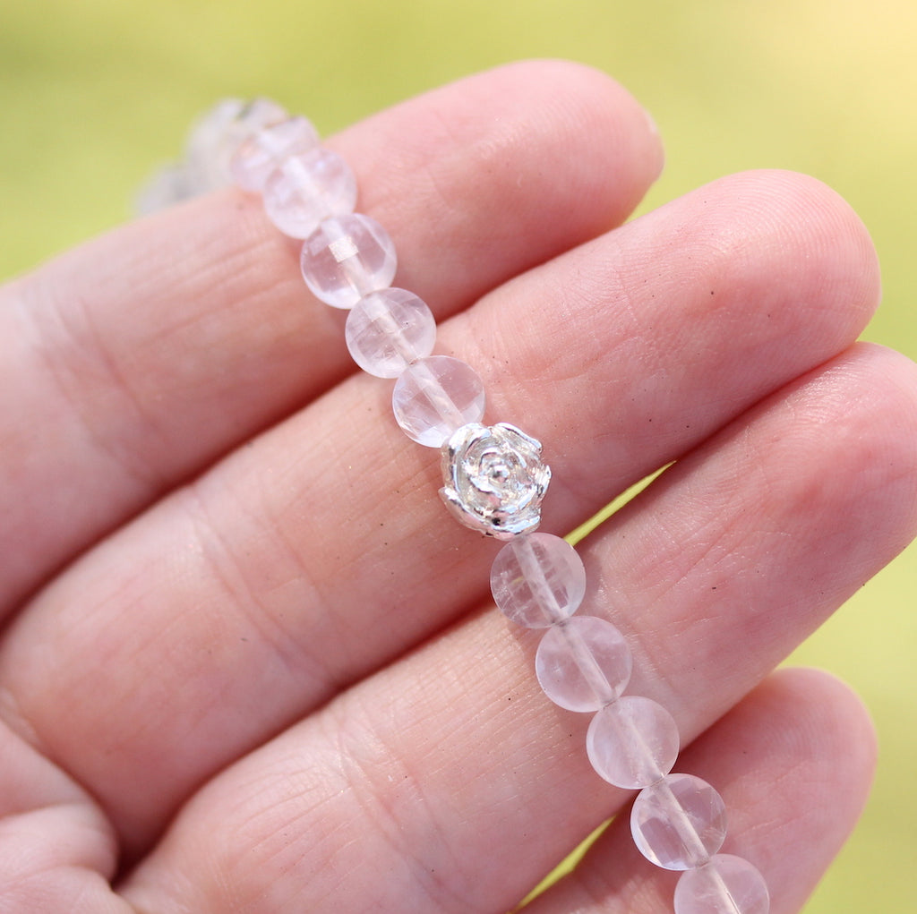 peony bracelet with rose quartz