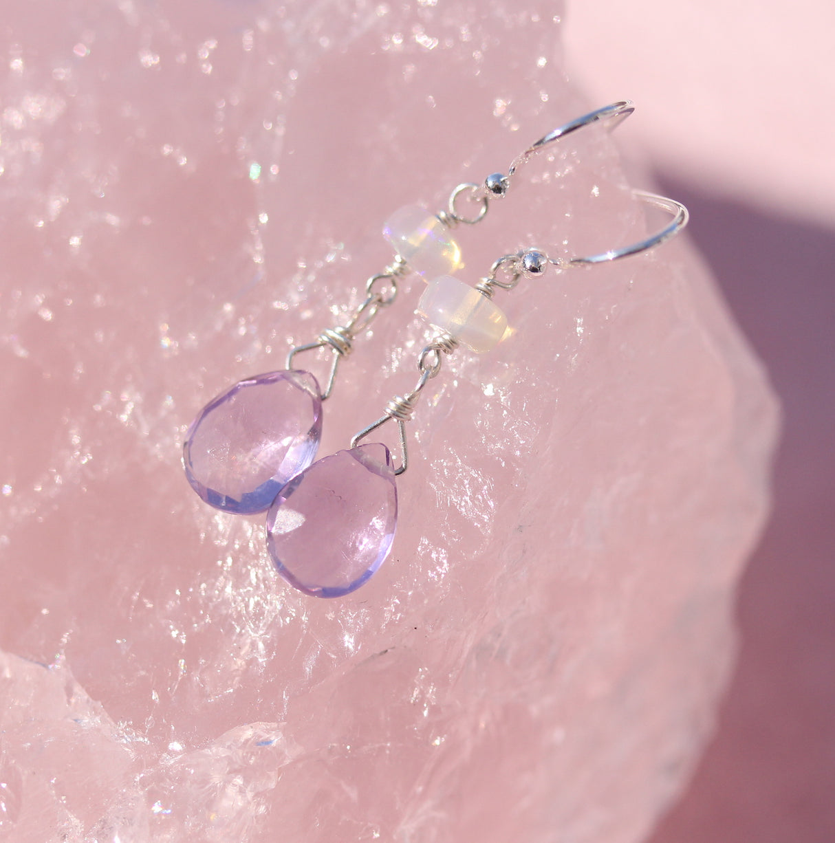 Opal and Amethyst Drop Earrings