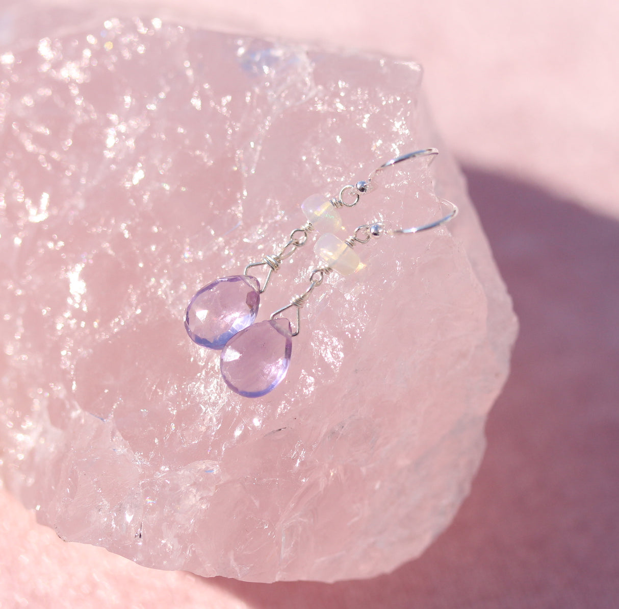 Opal and Amethyst Drop Earrings