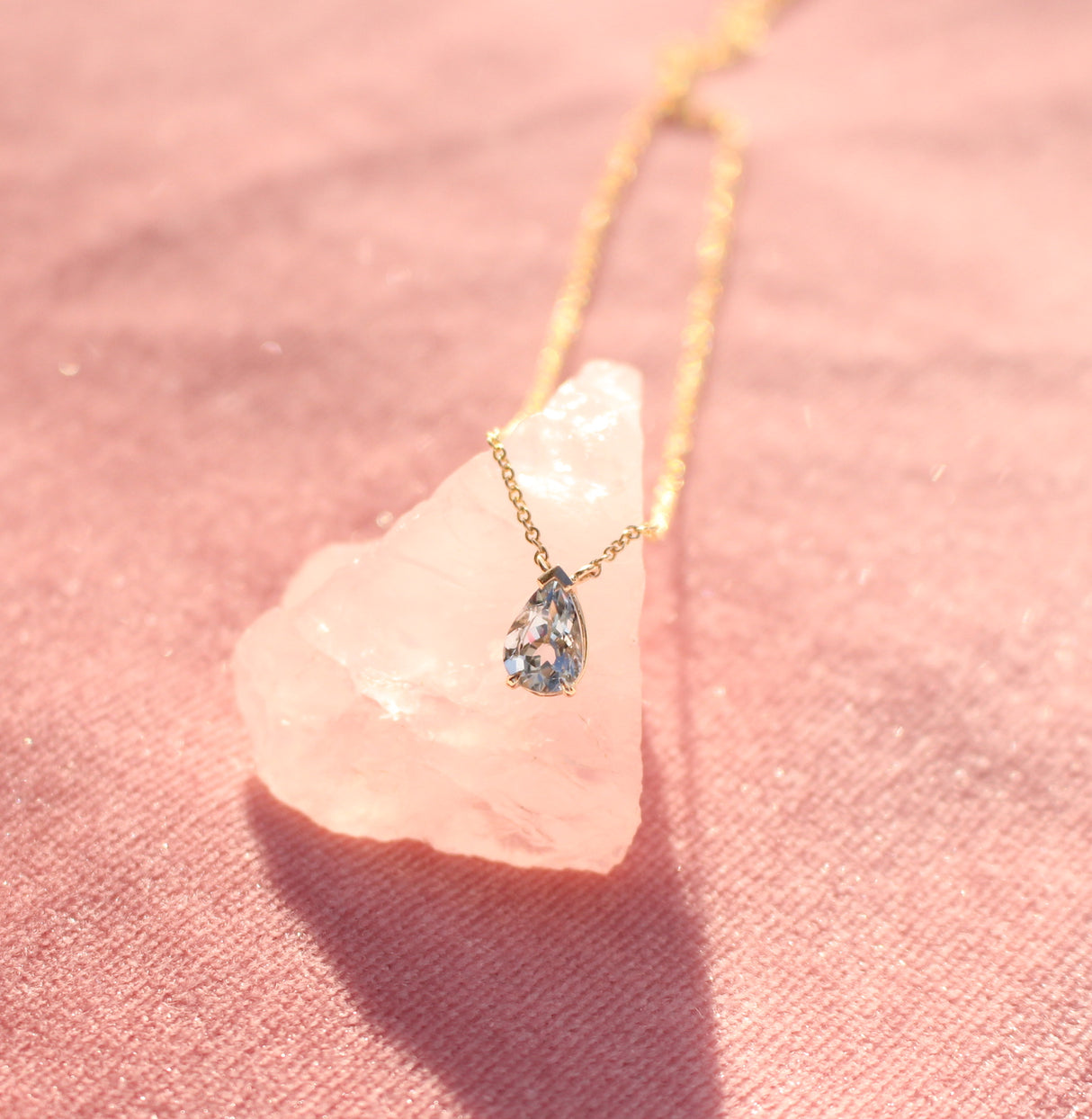 14k Yellow gold and Aquamarine Pear Necklace