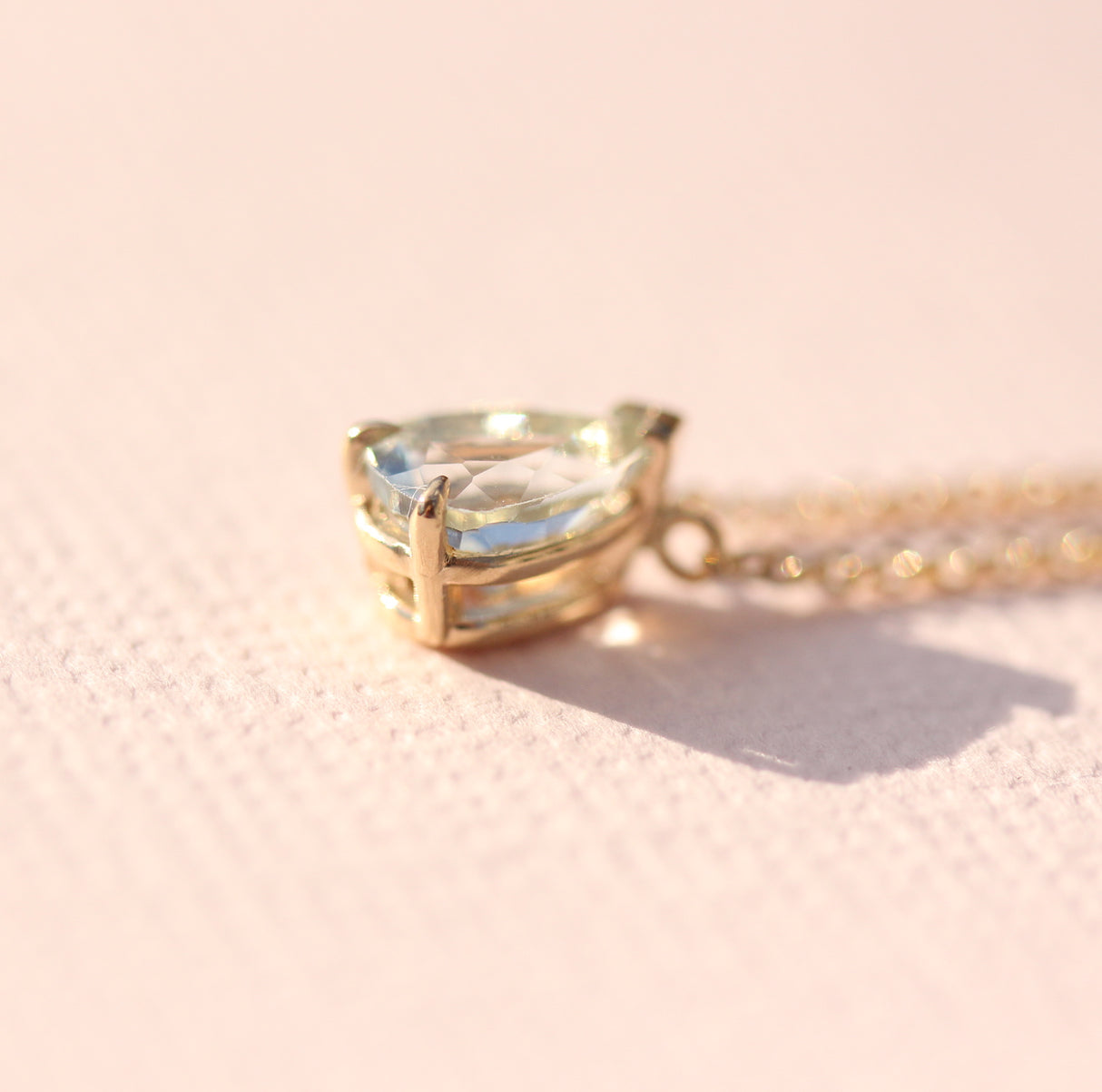 14k Yellow gold and Aquamarine Pear Necklace