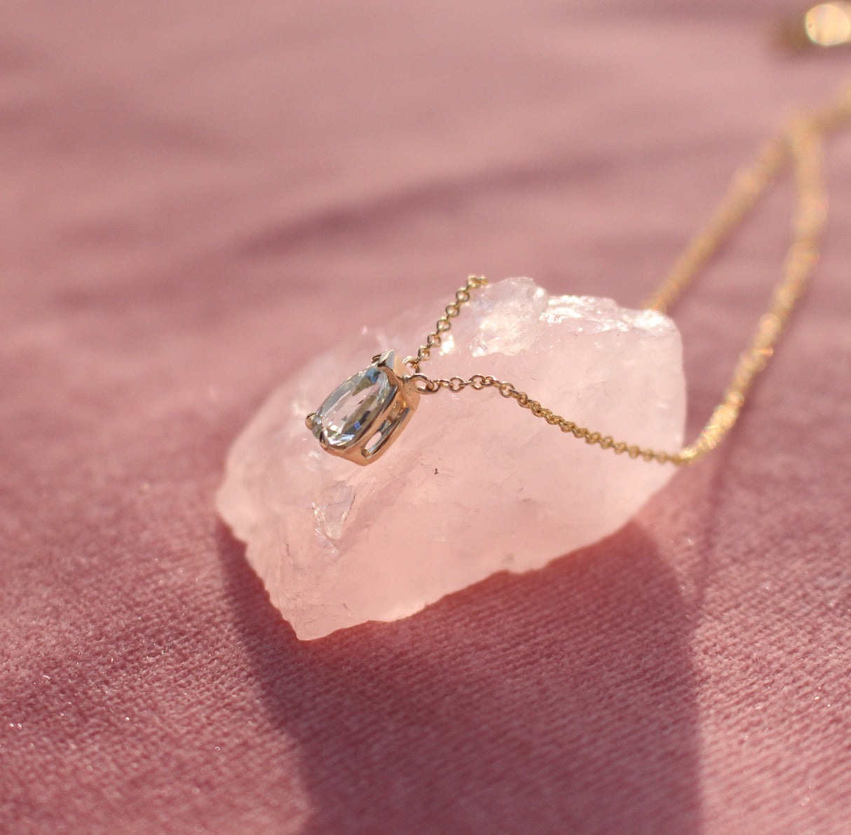 14k Yellow gold and Aquamarine Pear Necklace