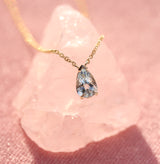 14k Yellow gold and Aquamarine Pear Necklace