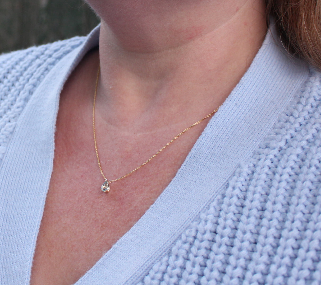 14k Yellow gold and Aquamarine Pear Necklace