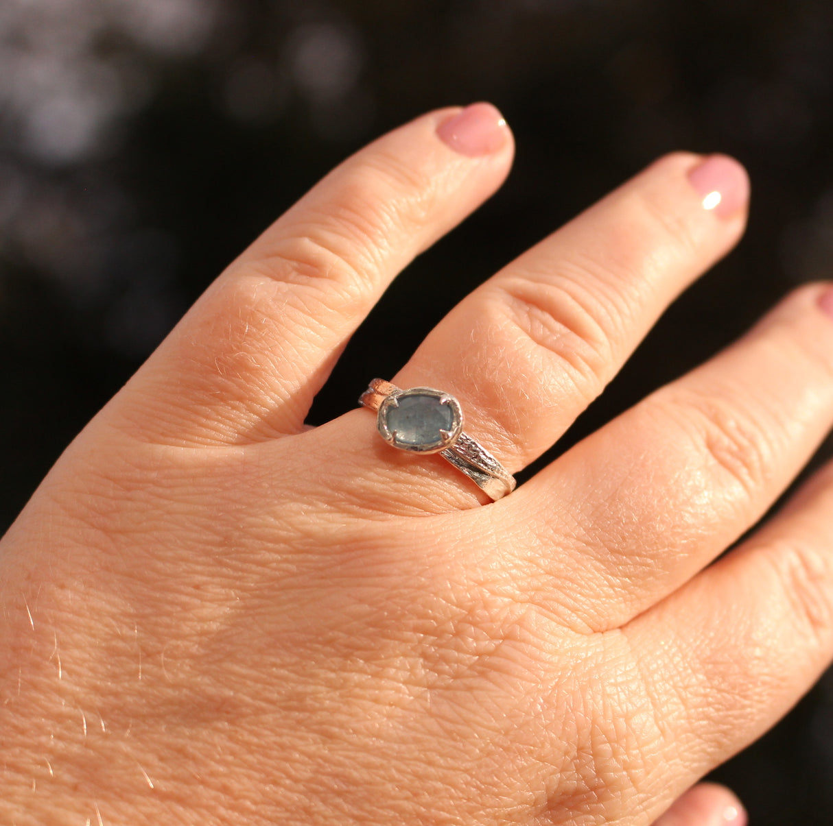 Sand & Water Ring with Rose-Cut Aquamarine