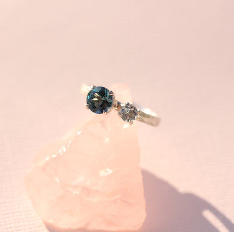 Blue topaz and Aquamarine hand-carved water ring