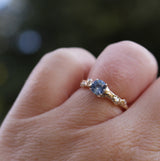 Cornflower Blue Sapphire Ring - Nature-Inspired Branch Design in Yellow Gold