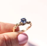 Cornflower Blue Sapphire Ring - Nature-Inspired Branch Design in Yellow Gold