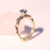 Cornflower Blue Sapphire Ring - Nature-Inspired Branch Design in Yellow Gold