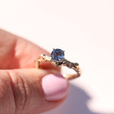 Cornflower Blue Sapphire Ring - Nature-Inspired Branch Design in Yellow Gold
