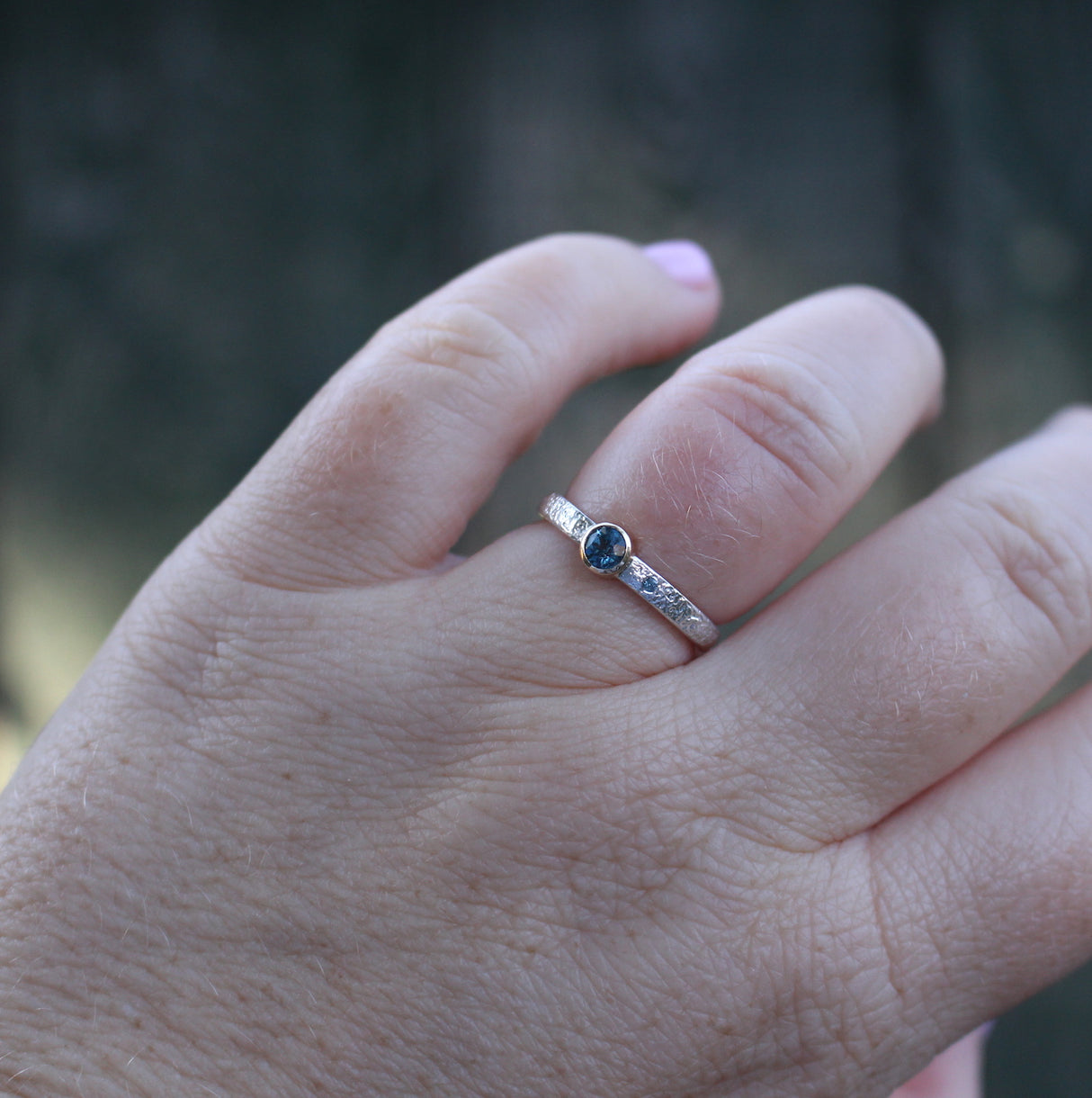Organic Blue Topaz and Sapphire Ring in Sterling Silver and Gold