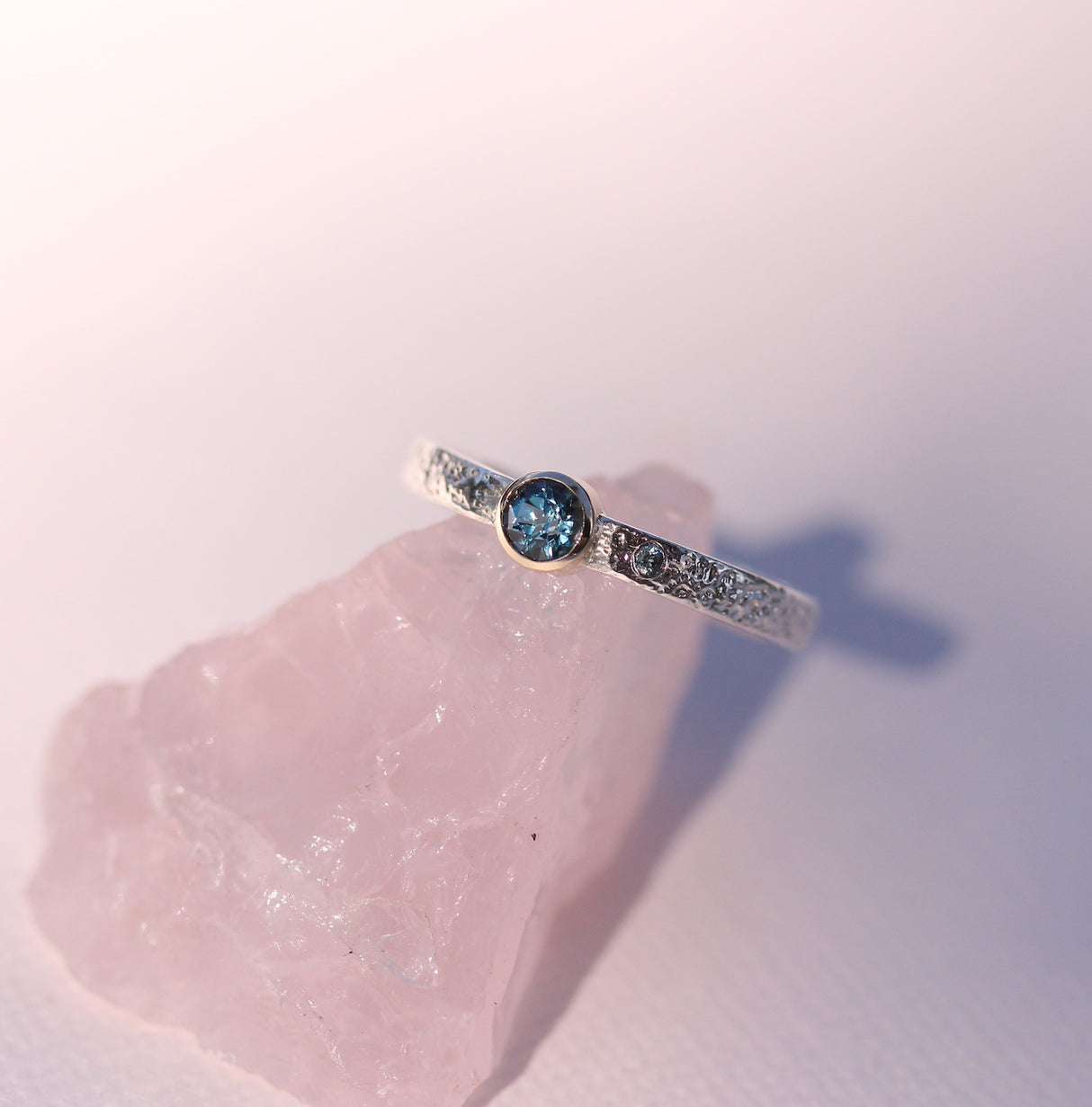 Organic Blue Topaz and Sapphire Ring in Sterling Silver and Gold