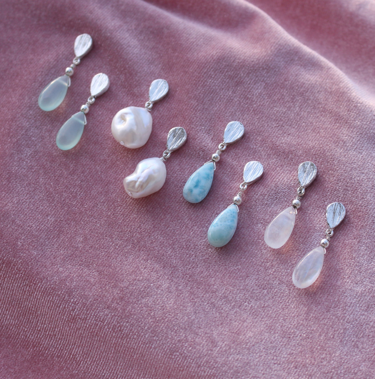 Teardrop Gemstone Drop Earrings in Sterling Silver