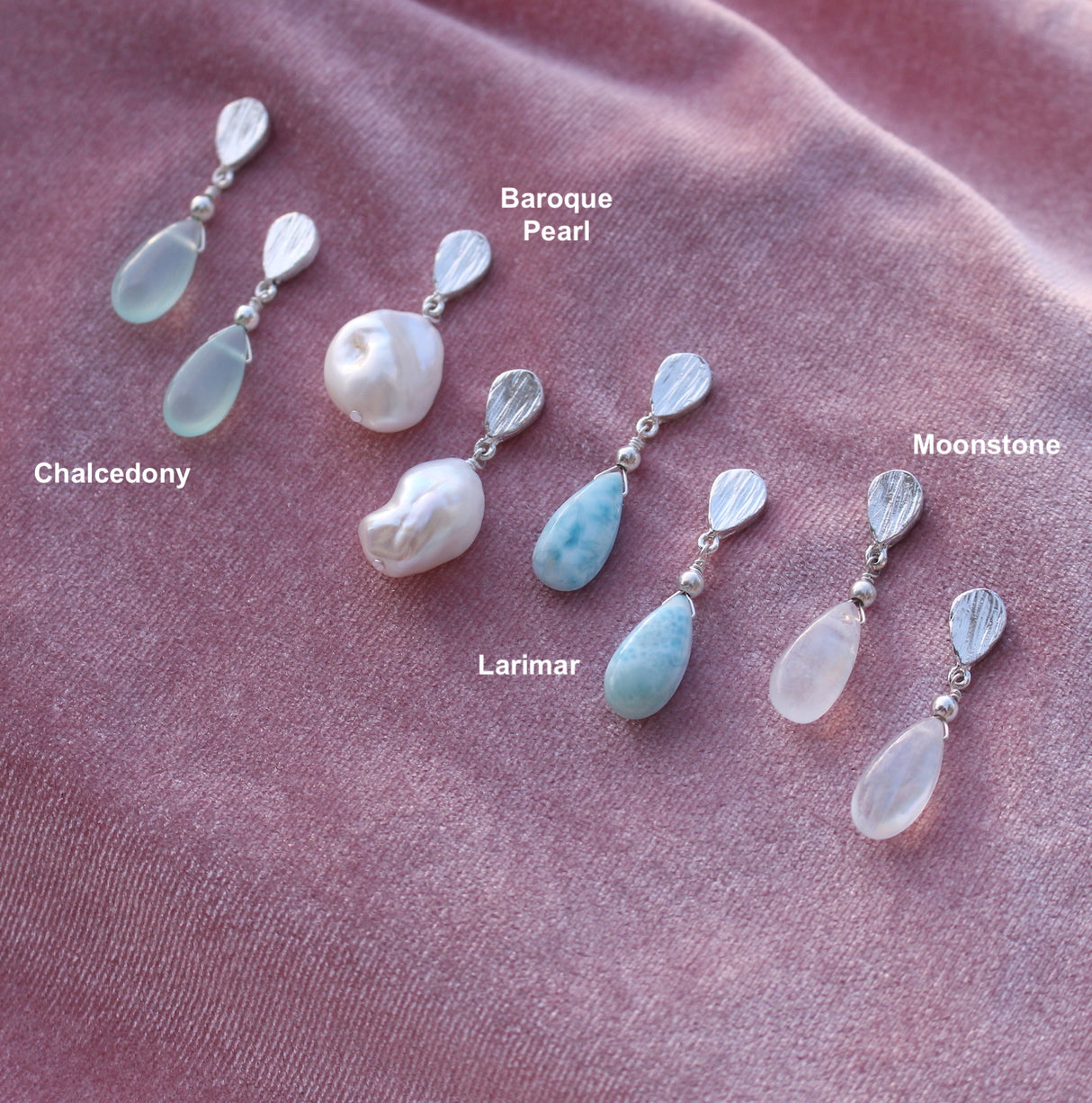 Teardrop Gemstone Drop Earrings in Sterling Silver