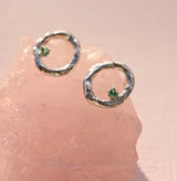 Silver Circle Branch studs with Sapphire or Emerald