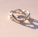 Organic Silver Branch ring with Teal Sapphires and Emerald