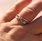 Organic Silver Branch ring with Teal Sapphires and Emerald