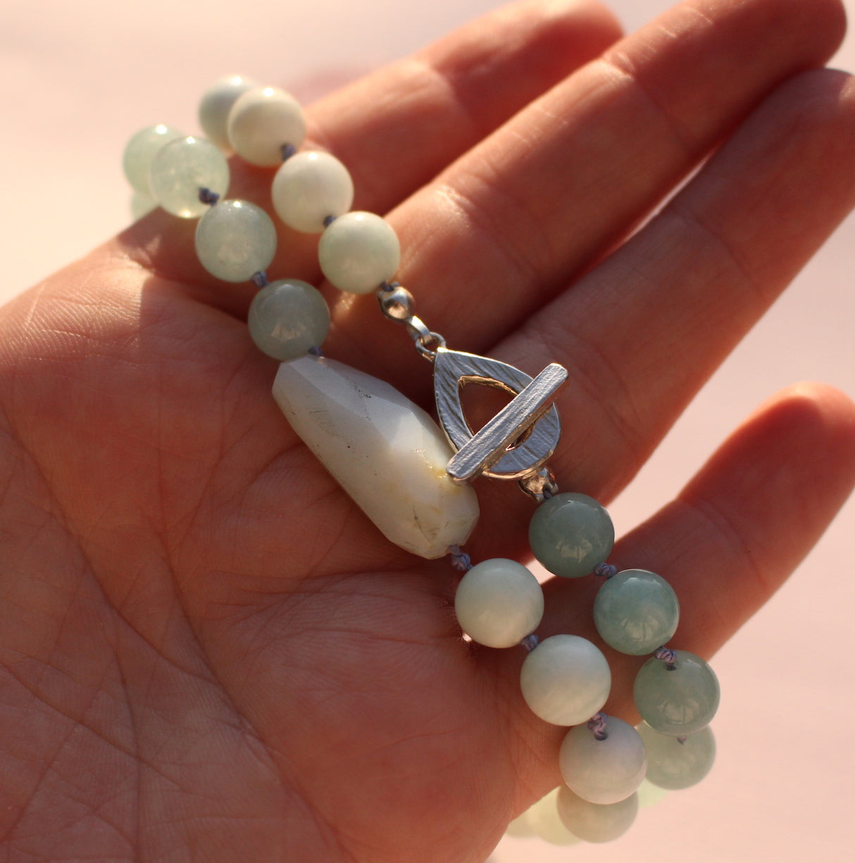 Opal, Jade and Seafoam Hemimorphite Necklace with Sterling Silver Clasp