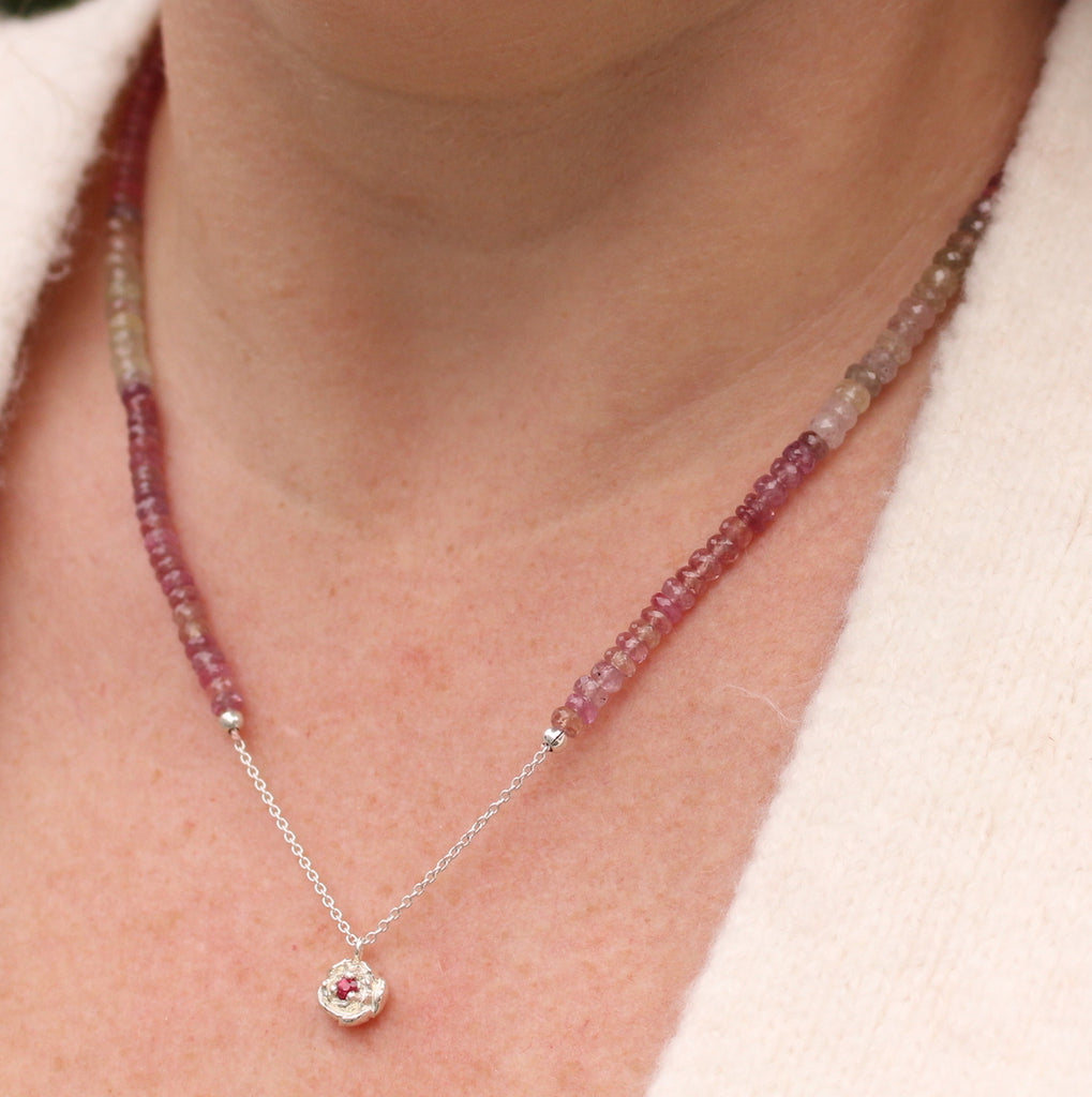 Peony Necklace - multi-sapphire and pink tourmaline