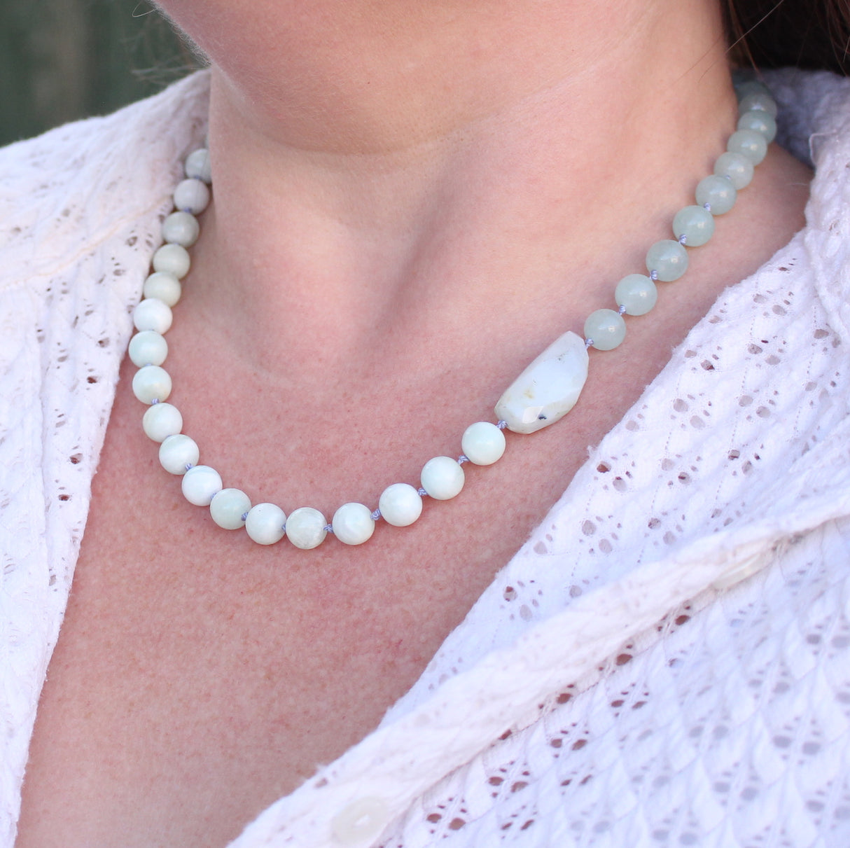 Opal, Jade and Seafoam Hemimorphite Necklace with Sterling Silver Clasp