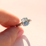 Pale Blue Topaz Water Ring with Hand-Carved water texture