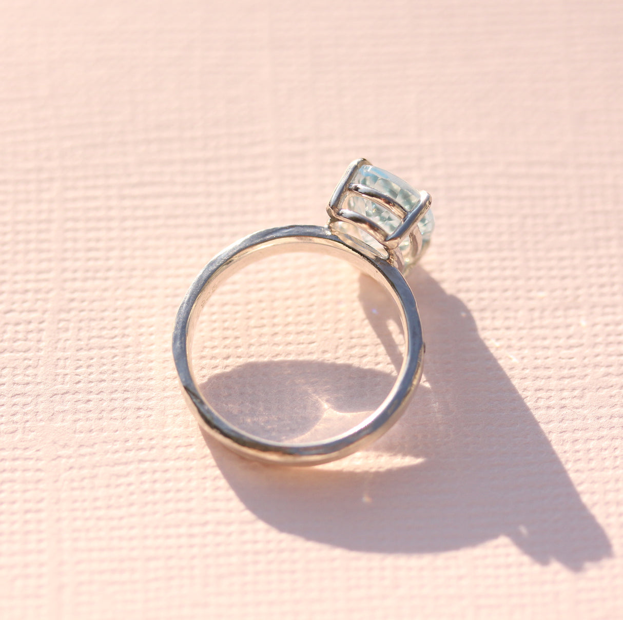 Pale Blue Topaz Water Ring with Hand-Carved water texture