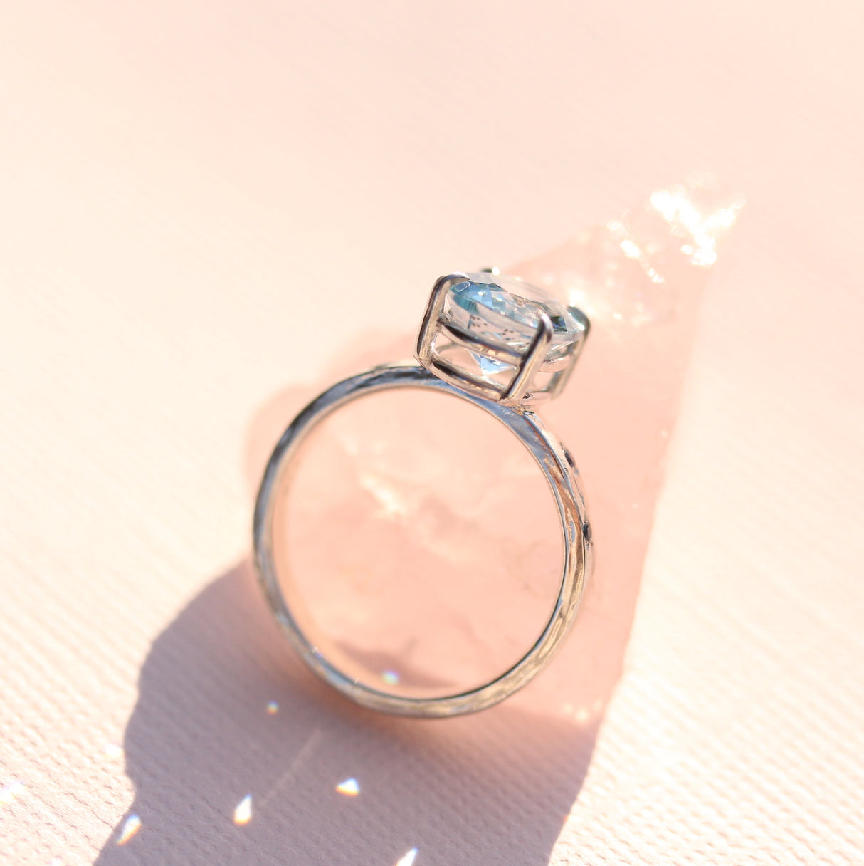 Pale Blue Topaz Water Ring with Hand-Carved water texture