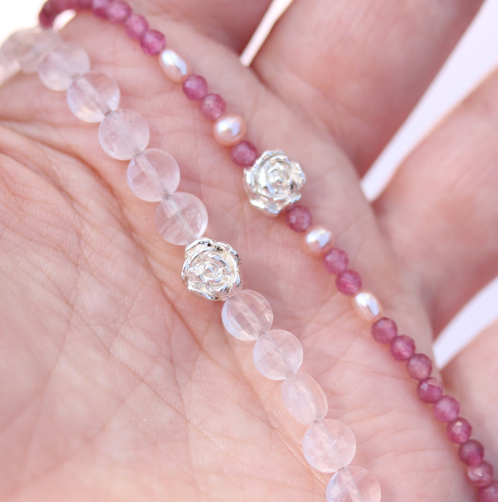 peony bracelet with rose quartz