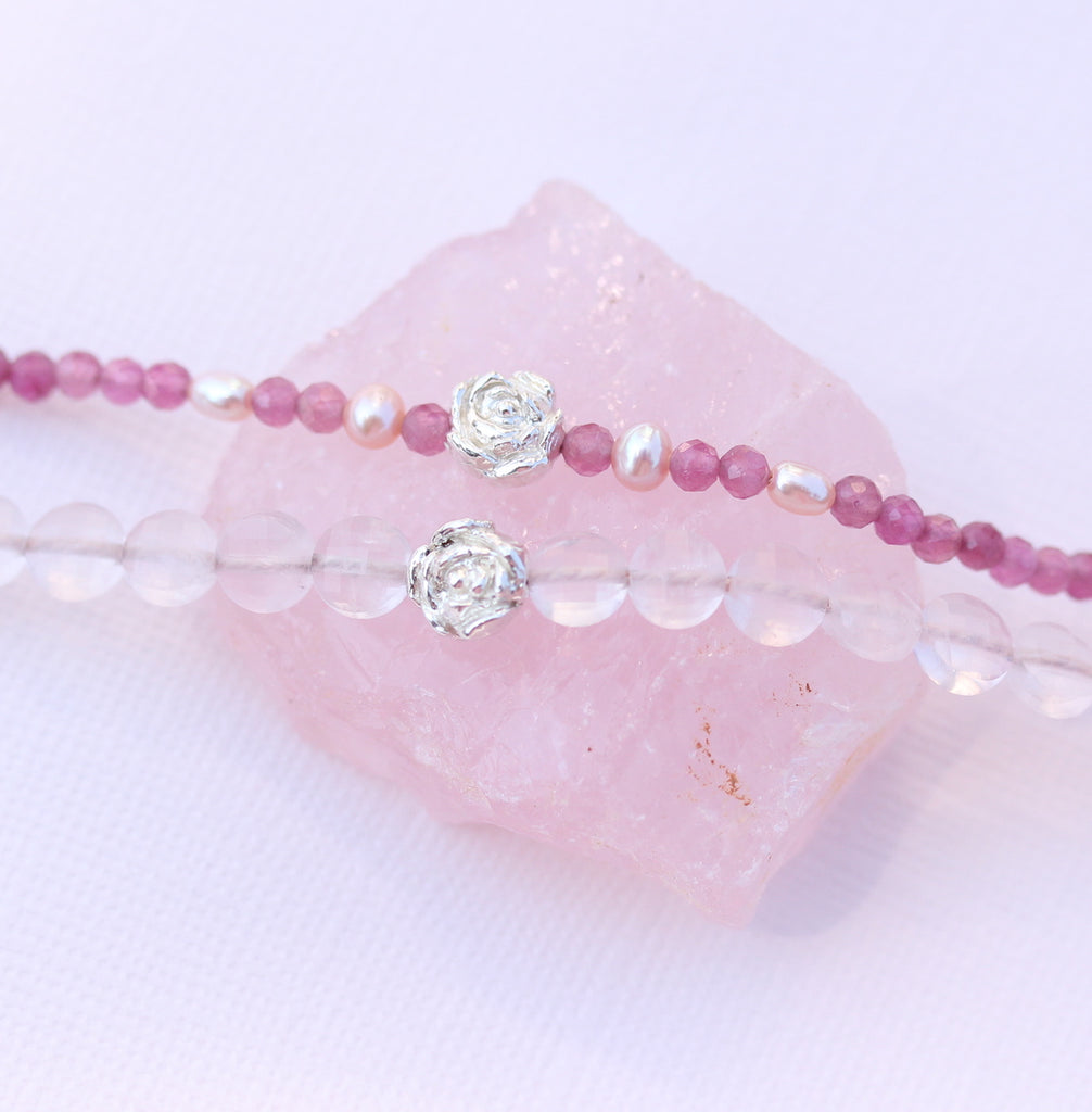 peony bracelet with rose quartz