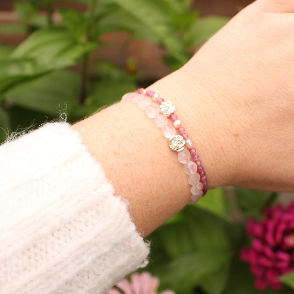 peony bracelet with rose quartz