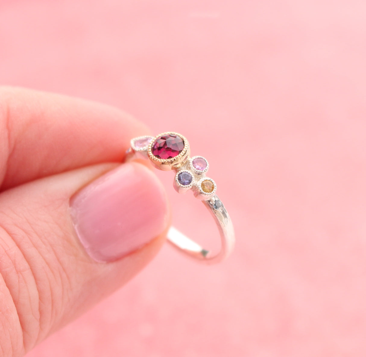 Winter Sunset Ring with Garnet and Sapphires