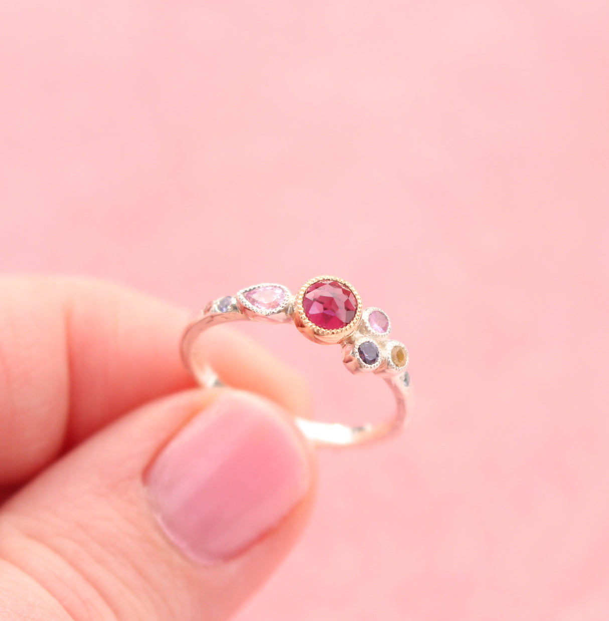 Winter Sunset Ring with Garnet and Sapphires