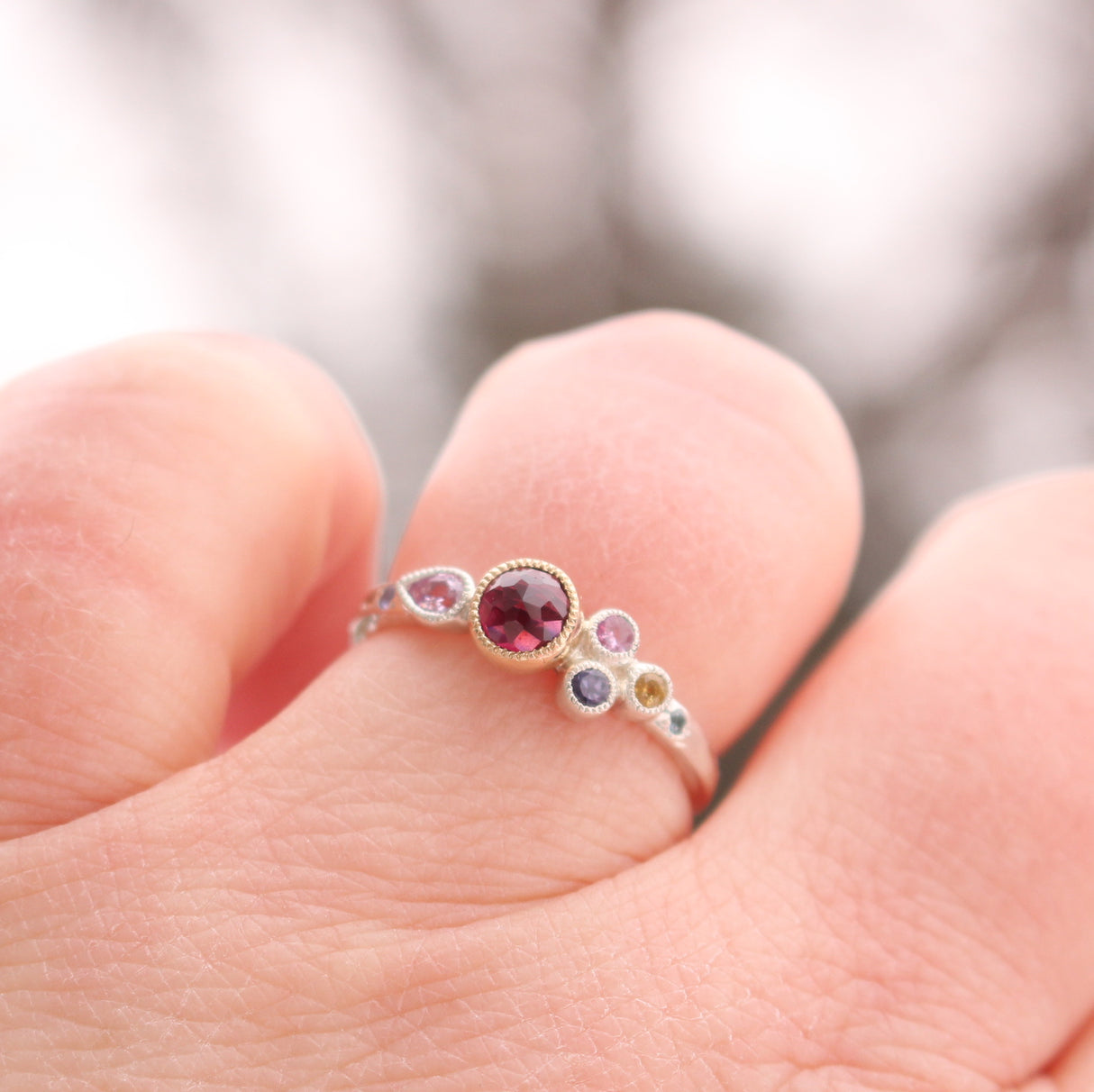 Winter Sunset Ring with Garnet and Sapphires