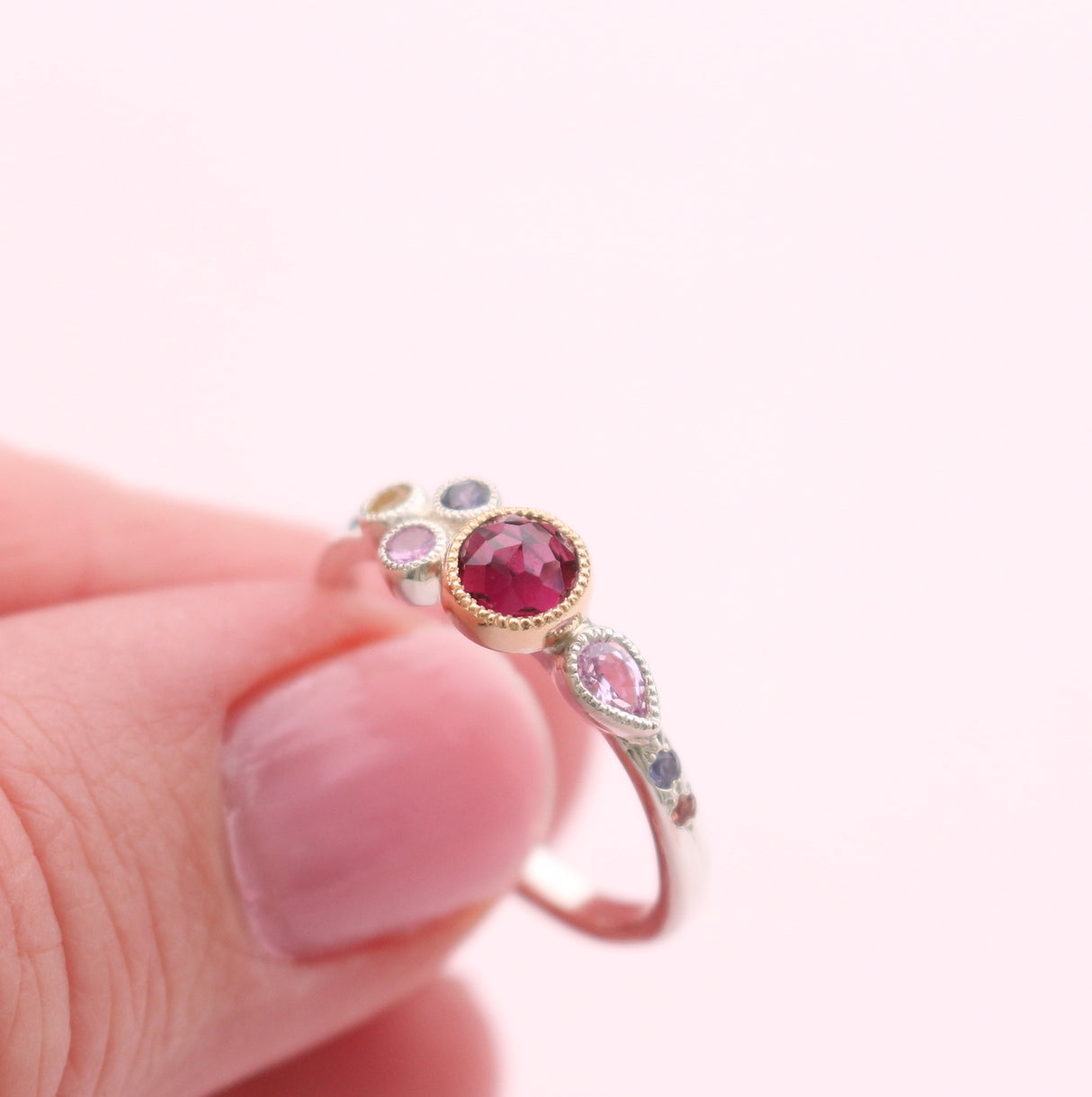 Winter Sunset Ring with Garnet and Sapphires