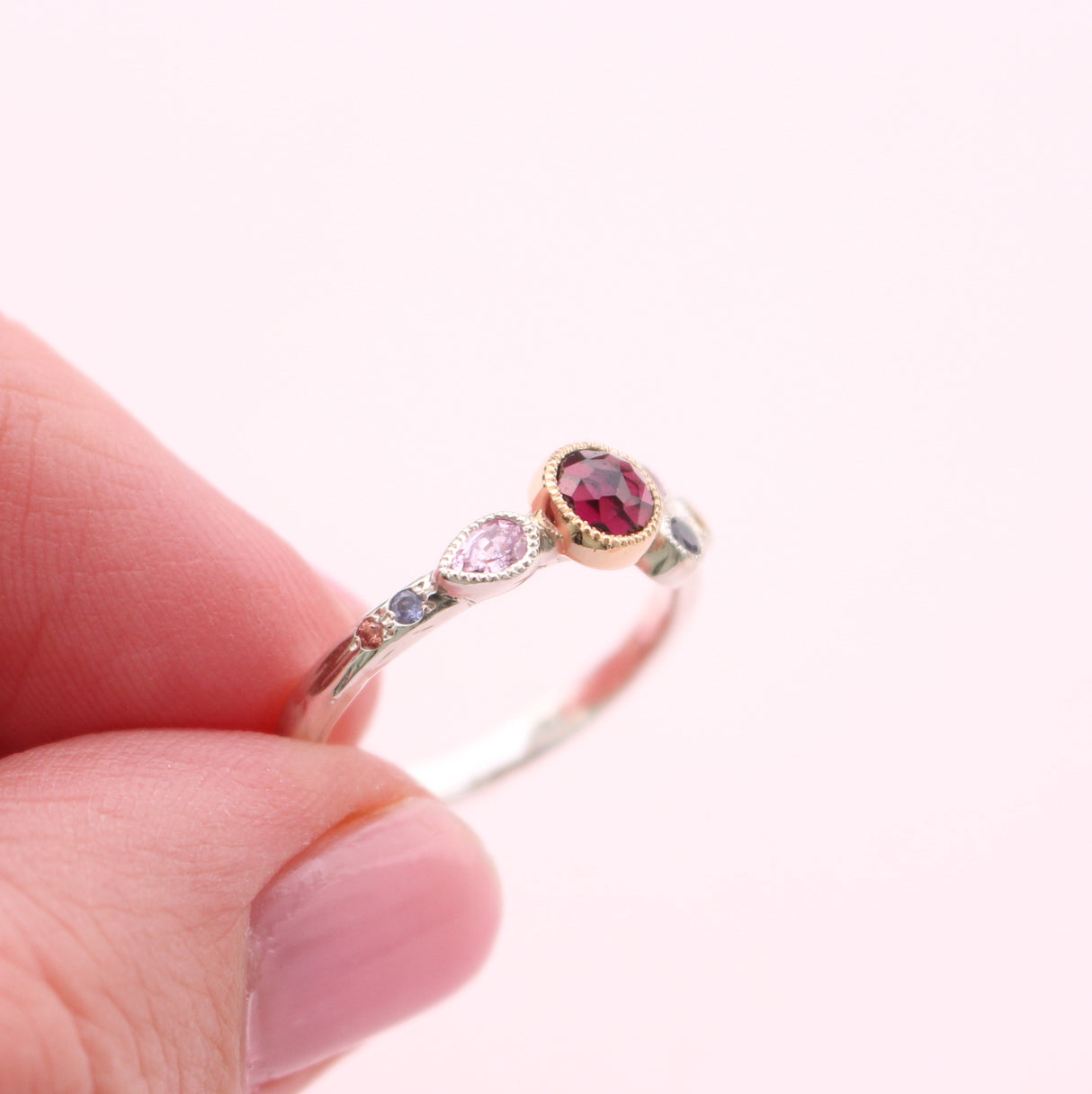 Winter Sunset Ring with Garnet and Sapphires