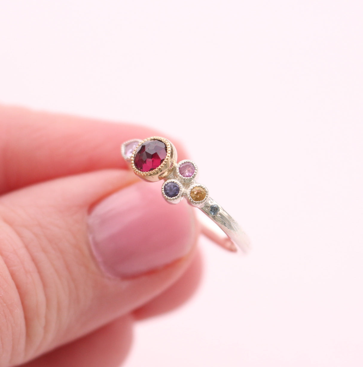 Winter Sunset Ring with Garnet and Sapphires