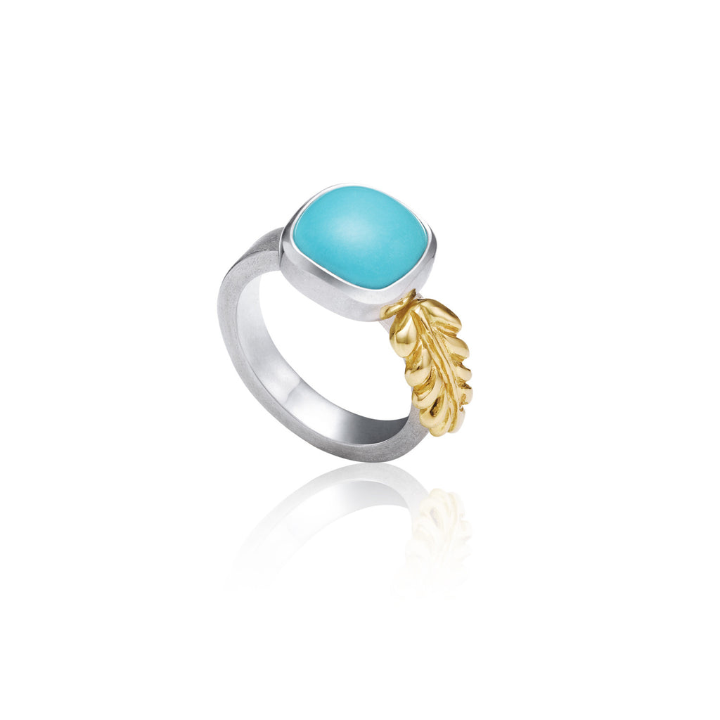 Cushion cut Turquoise with 18k yg fern - Kathryn Rebecca