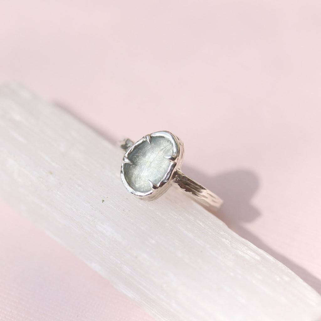 Silver and aquamarine rose cut ring