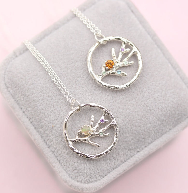branch and gemstone birthstone necklace