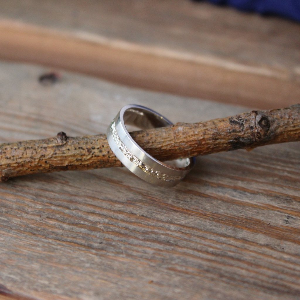 Men's classic band with branch inset - Kathryn Rebecca