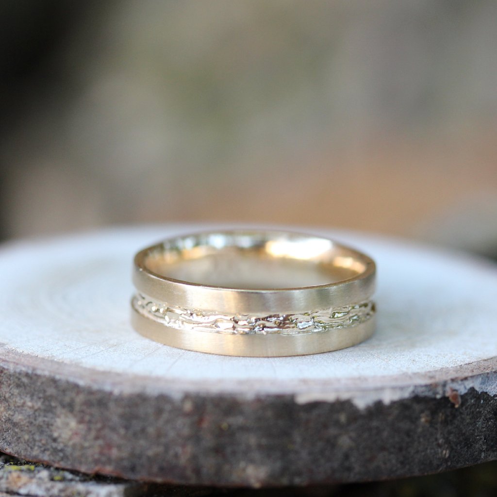 Men's classic band with branch inset - Kathryn Rebecca