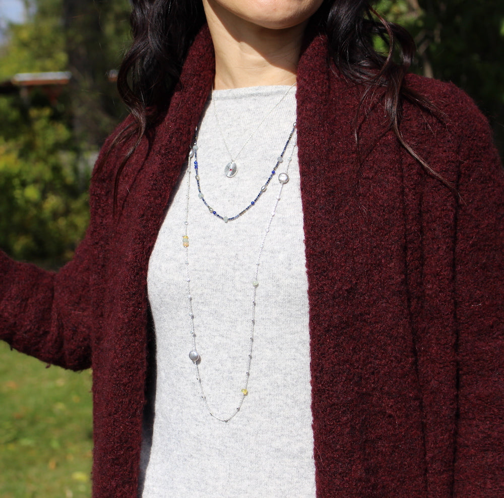 Long Silver and Gemstone Necklace