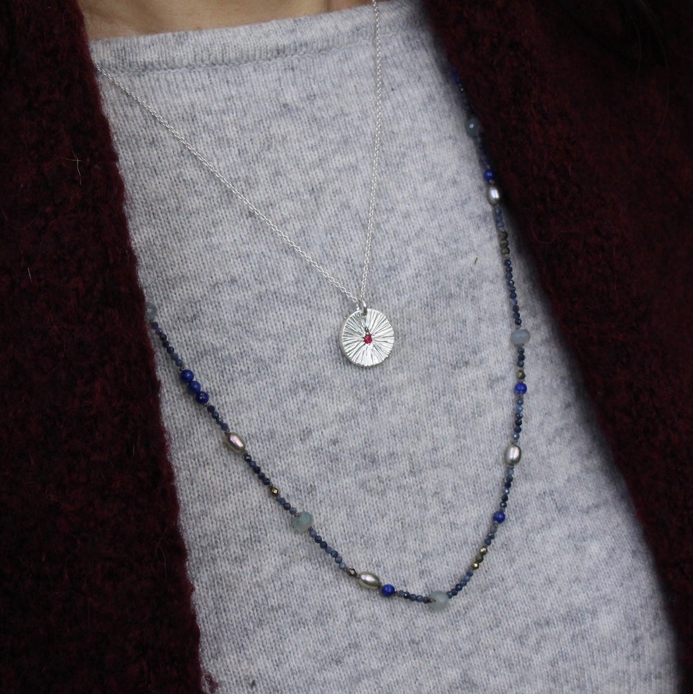 Long Silver and Gemstone Necklace